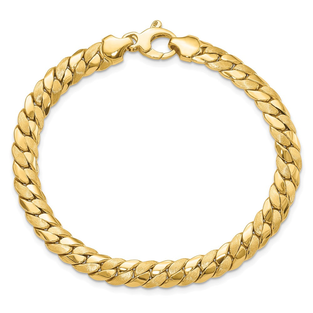 14K Gelbgold Satiniert und Poliert 6.5mm Fantasieglieder Gliederarmband
