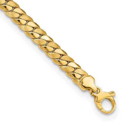 14K Gelbgold Satiniert und Poliert 6.5mm Fantasieglieder Gliederarmband