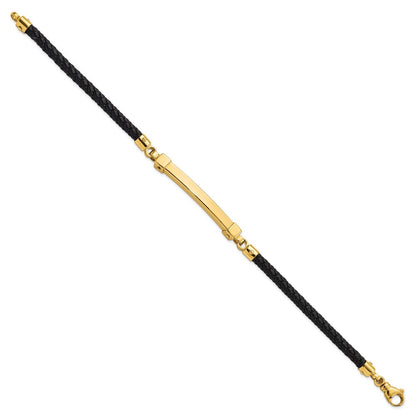 8 Zoll 14K Poliert Stab Leder Armband