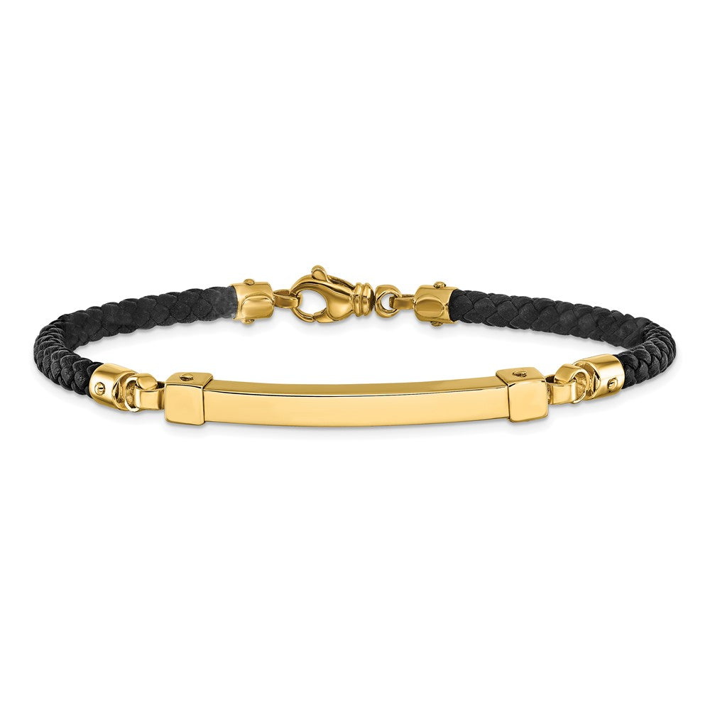 8 Zoll 14K Poliert Stab Leder Armband
