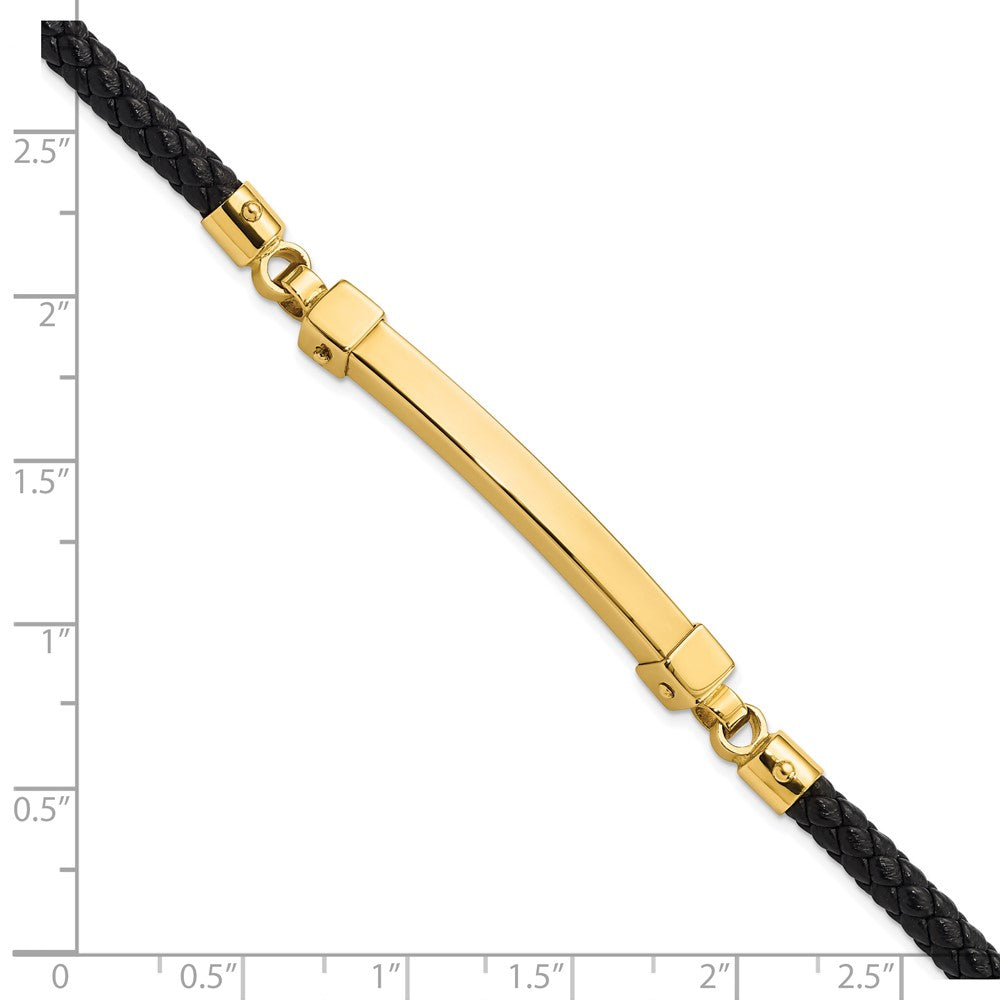 8 Zoll 14K Poliert Stab Leder Armband