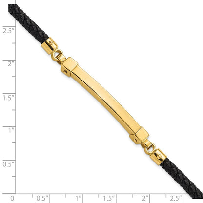8 Zoll 14K Poliert Stab Leder Armband
