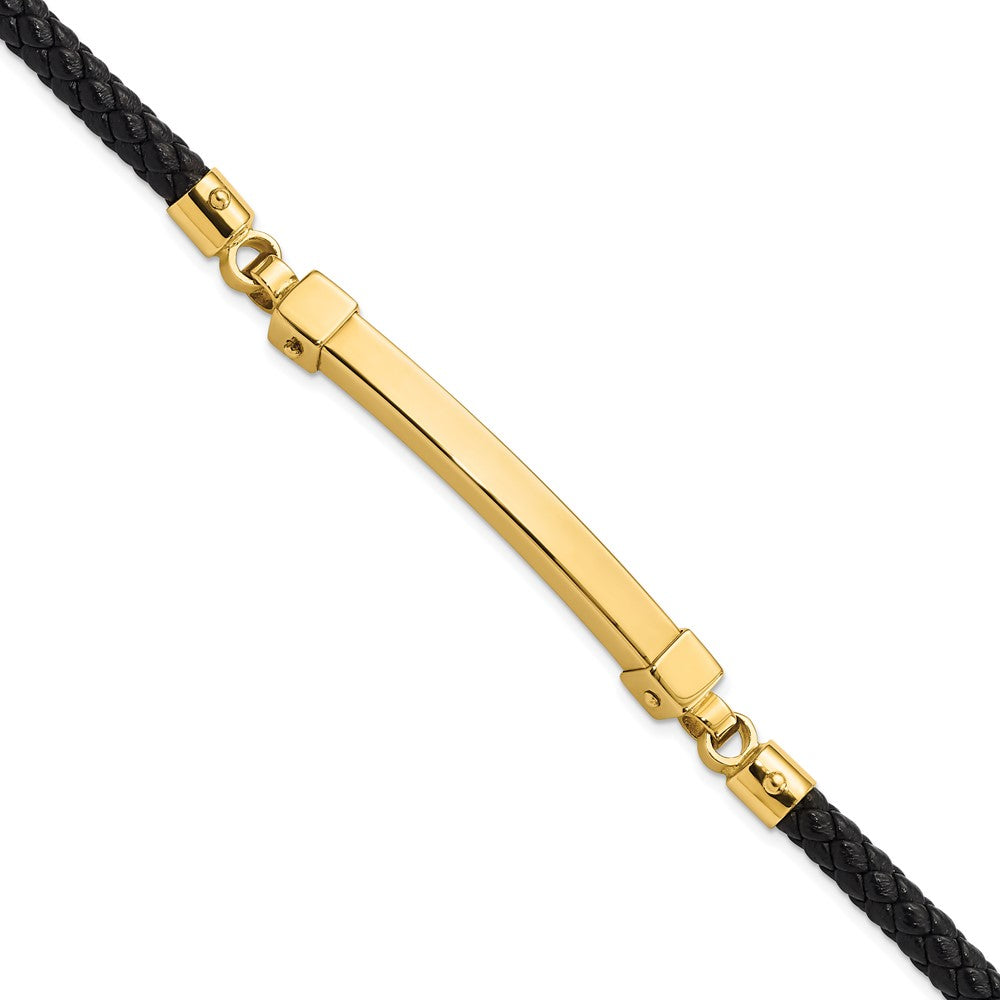 8 Zoll 14K Poliert Stab Leder Armband