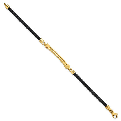8 Zoll 14K Poliert Stab Leder Armband