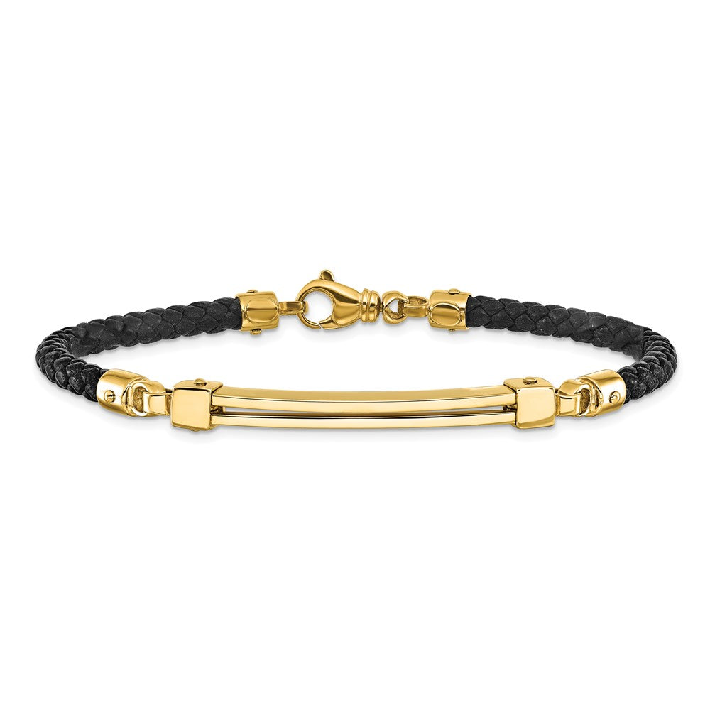 8 Zoll 14K Poliert Stab Leder Armband