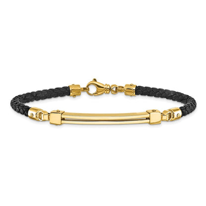 8 Zoll 14K Poliert Stab Leder Armband