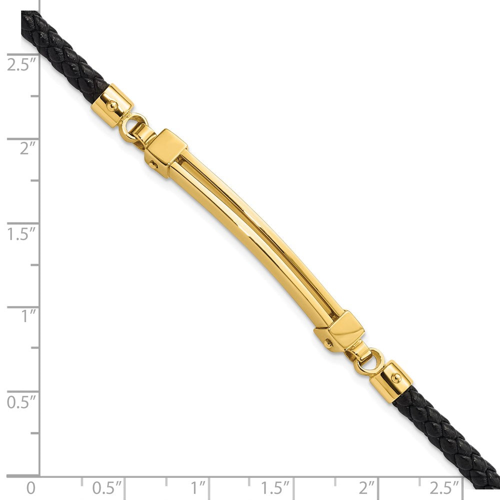 8 Zoll 14K Poliert Stab Leder Armband