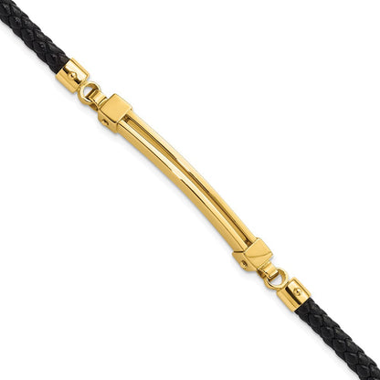8 Zoll 14K Poliert Stab Leder Armband