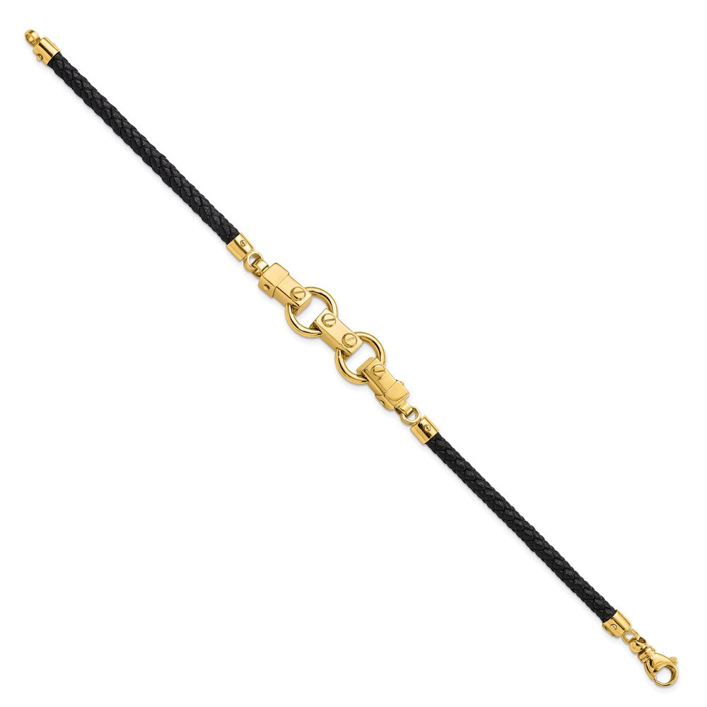 8 Zoll 14K Poliert Fantasieglieder Leder Armband