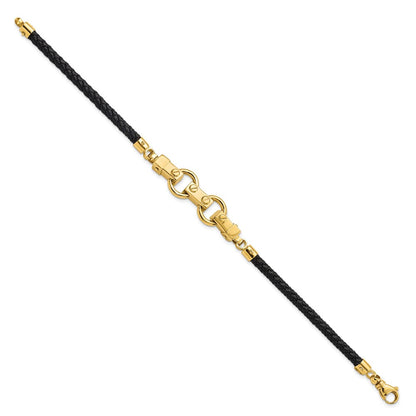 8 Zoll 14K Poliert Fantasieglieder Leder Armband