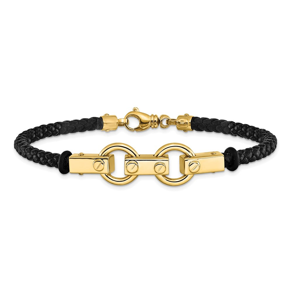 8 Zoll 14K Poliert Fantasieglieder Leder Armband