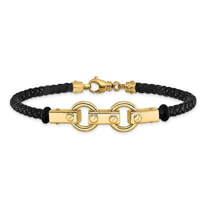 8 Zoll 14K Poliert Fantasieglieder Leder Armband