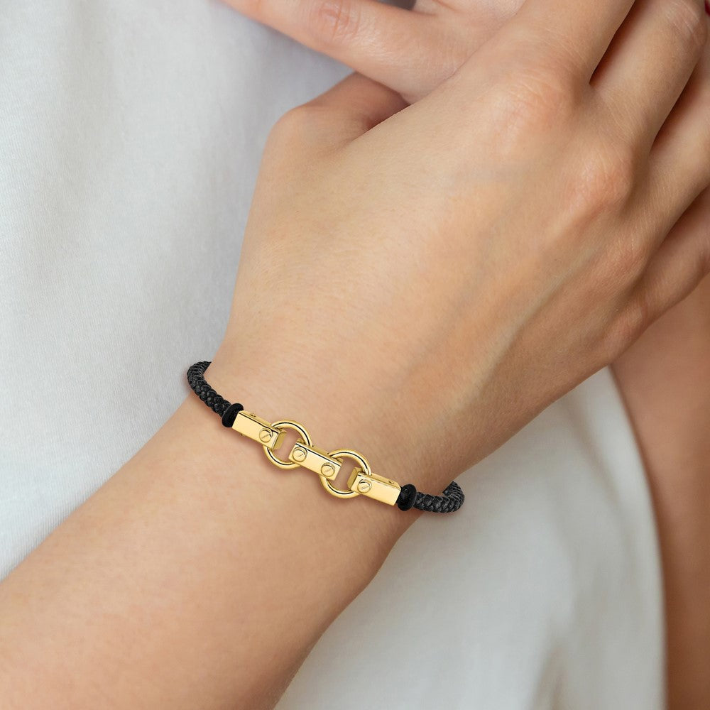 8 Zoll 14K Poliert Fantasieglieder Leder Armband