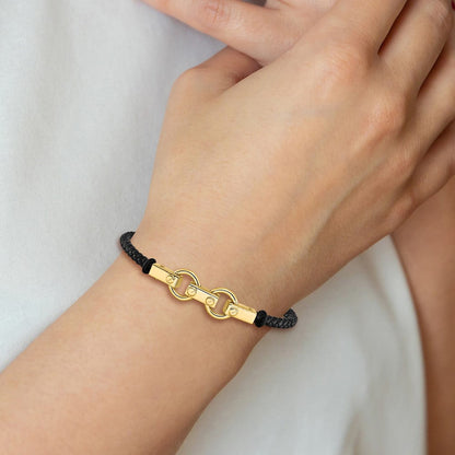 8 Zoll 14K Poliert Fantasieglieder Leder Armband