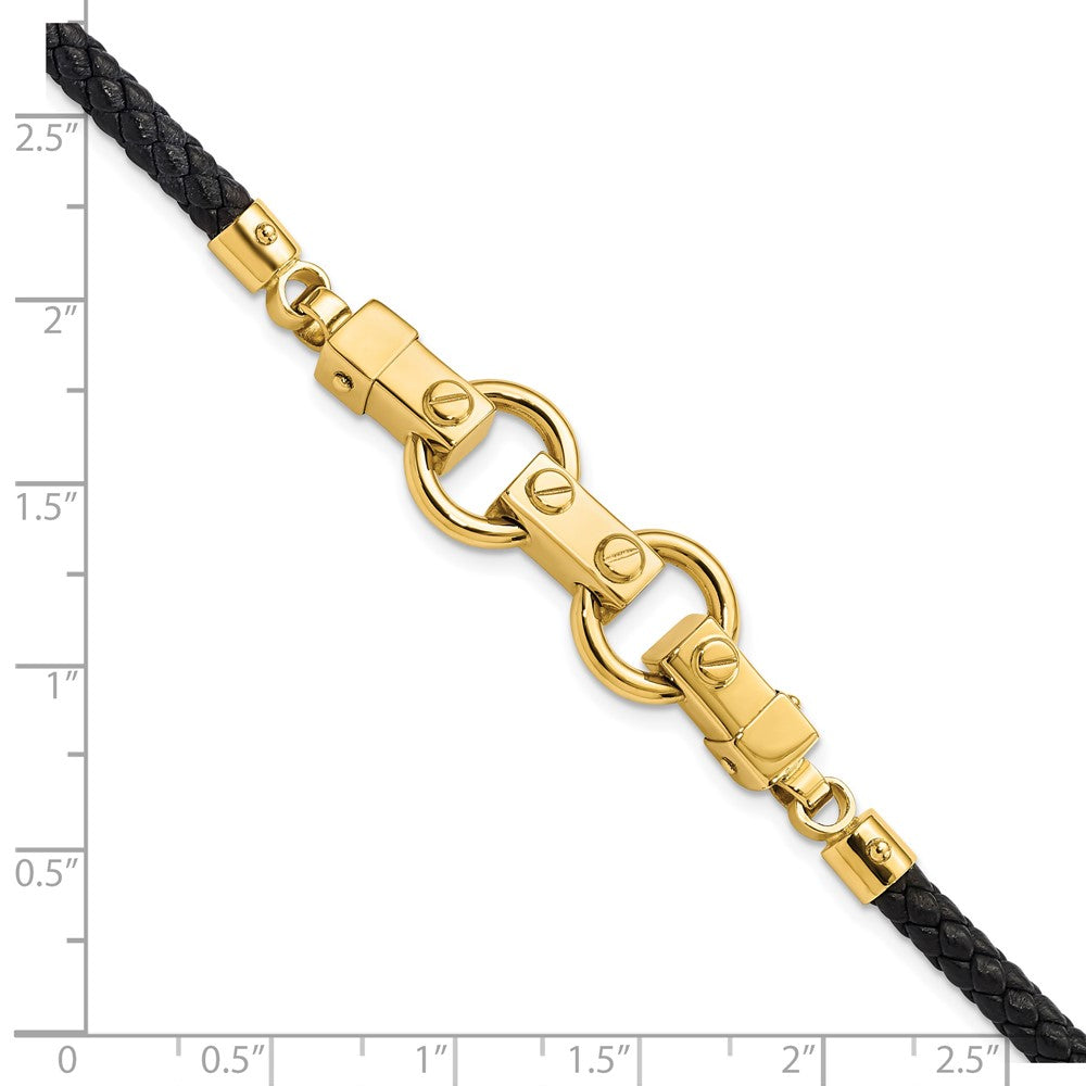 8 Zoll 14K Poliert Fantasieglieder Leder Armband