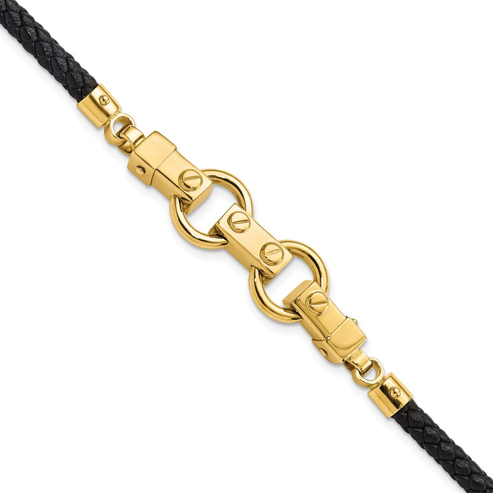 8 Zoll 14K Poliert Fantasieglieder Leder Armband