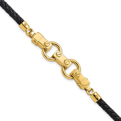 8 Zoll 14K Poliert Fantasieglieder Leder Armband