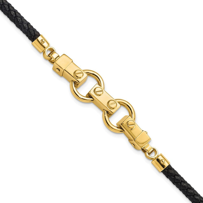 8 Zoll 14K Poliert Fantasieglieder Leder Armband