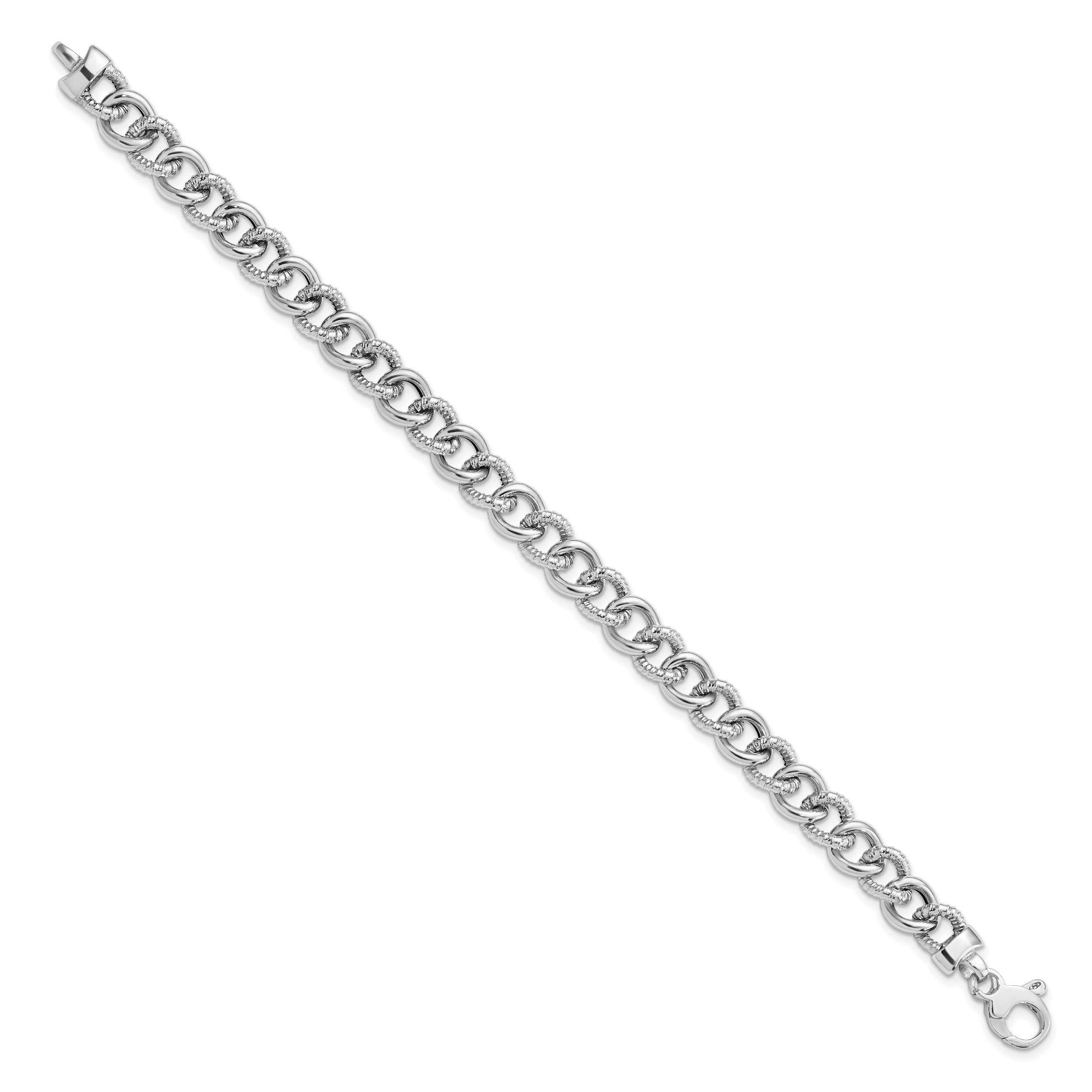 7.75 Zoll 14K Weißgold Poliert und Strukturiert Glieder Armband