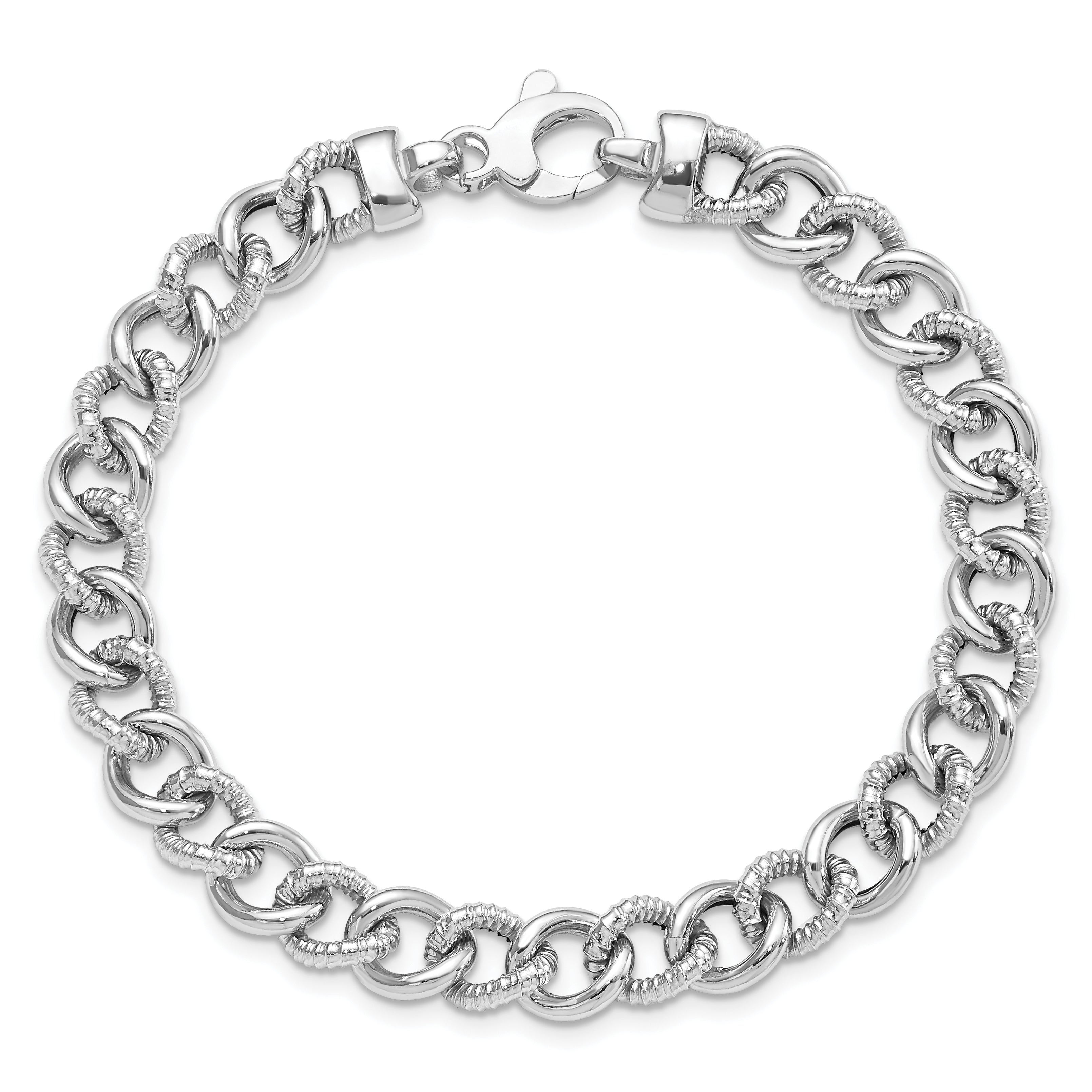 7.75 Zoll 14K Weißgold Poliert und Strukturiert Glieder Armband