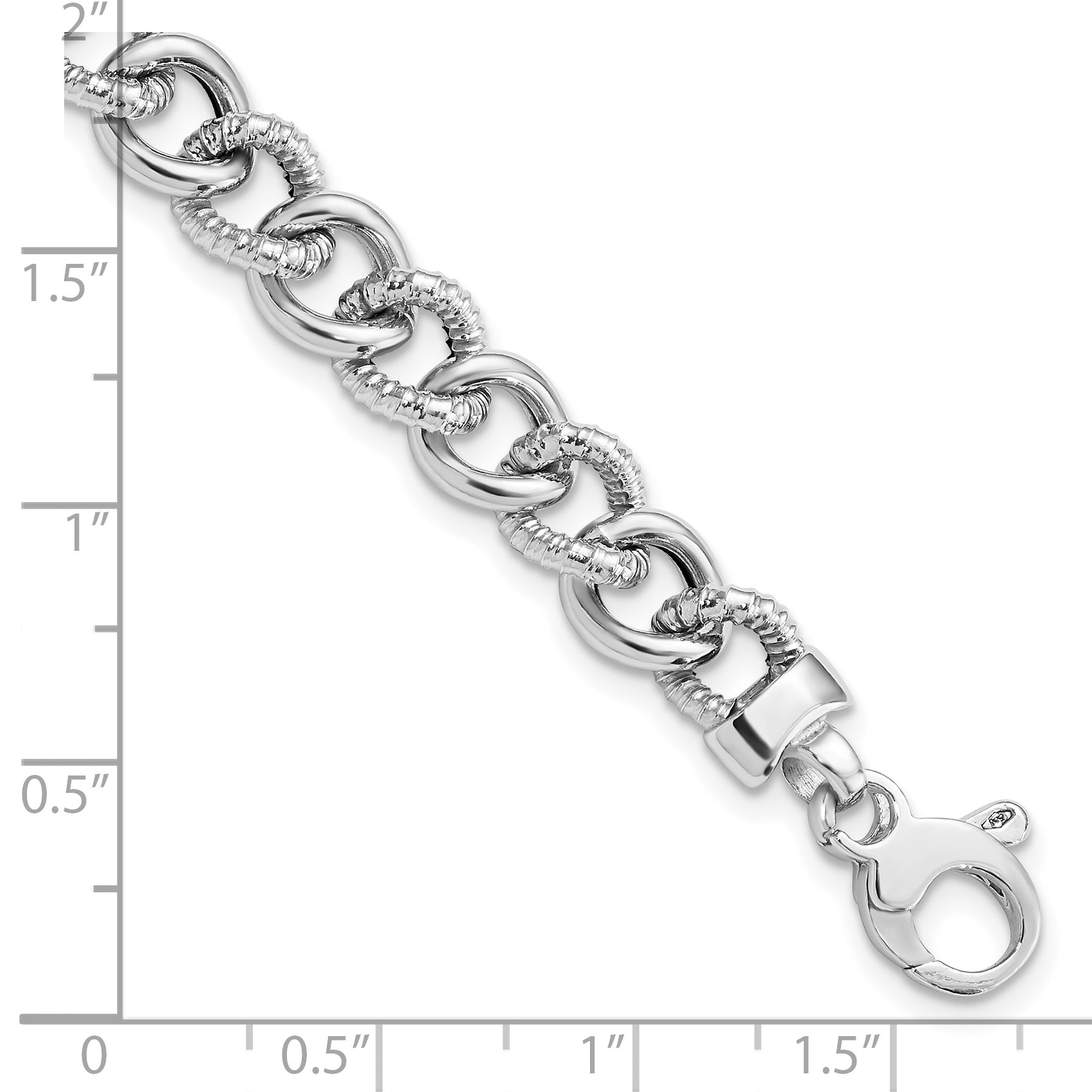 7.75 Zoll 14K Weißgold Poliert und Strukturiert Glieder Armband