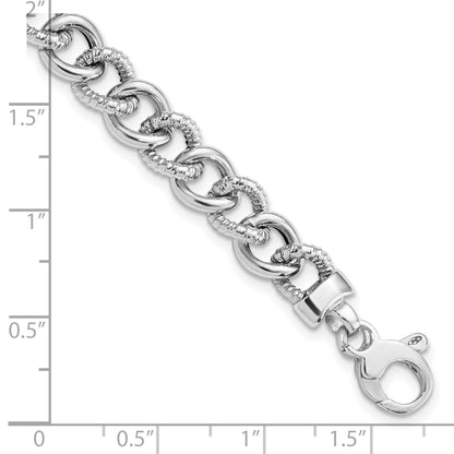 7.75 Zoll 14K Weißgold Poliert und Strukturiert Glieder Armband