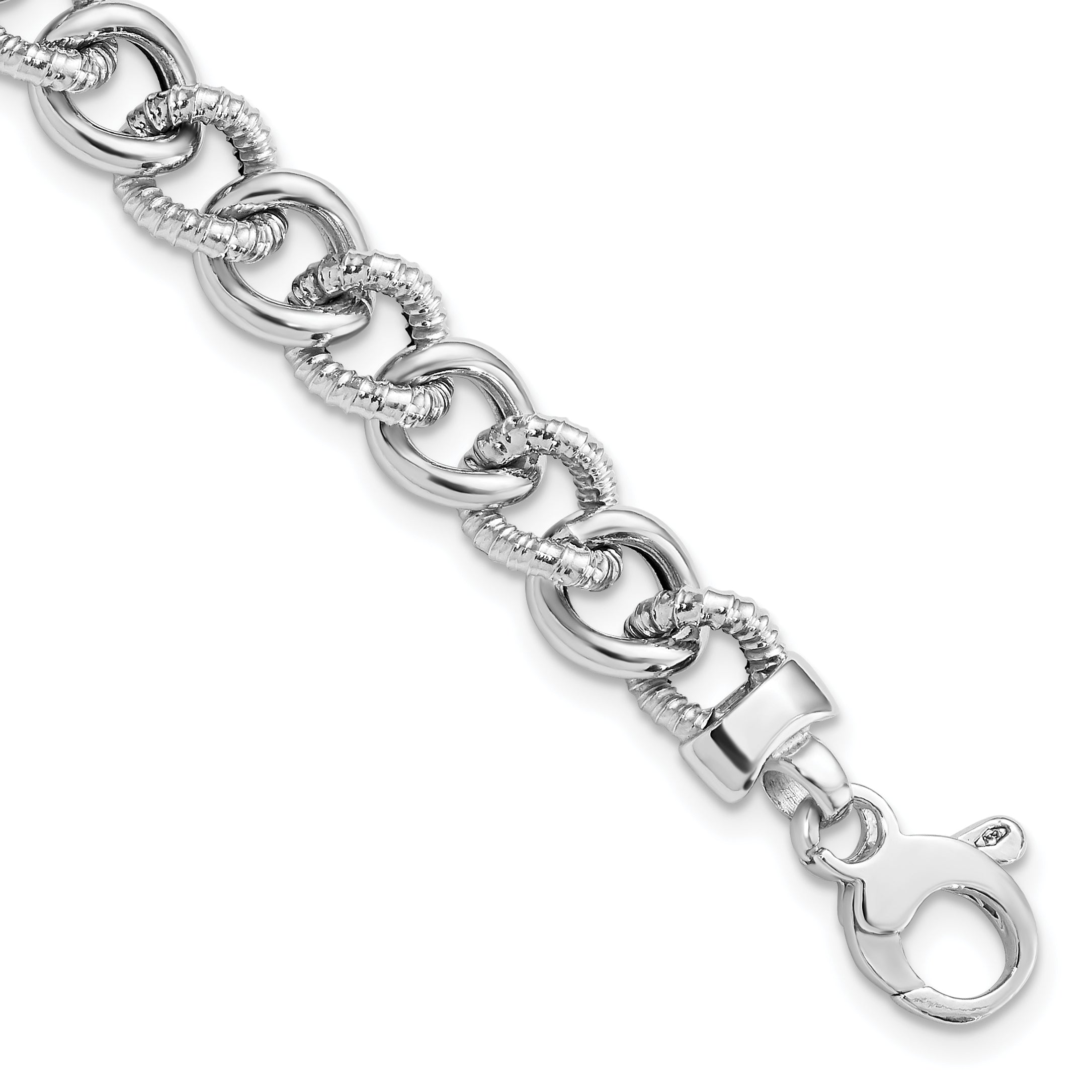 7.75 Zoll 14K Weißgold Poliert und Strukturiert Glieder Armband