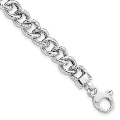 7.75 Zoll 14K Weißgold Poliert und Strukturiert Glieder Armband