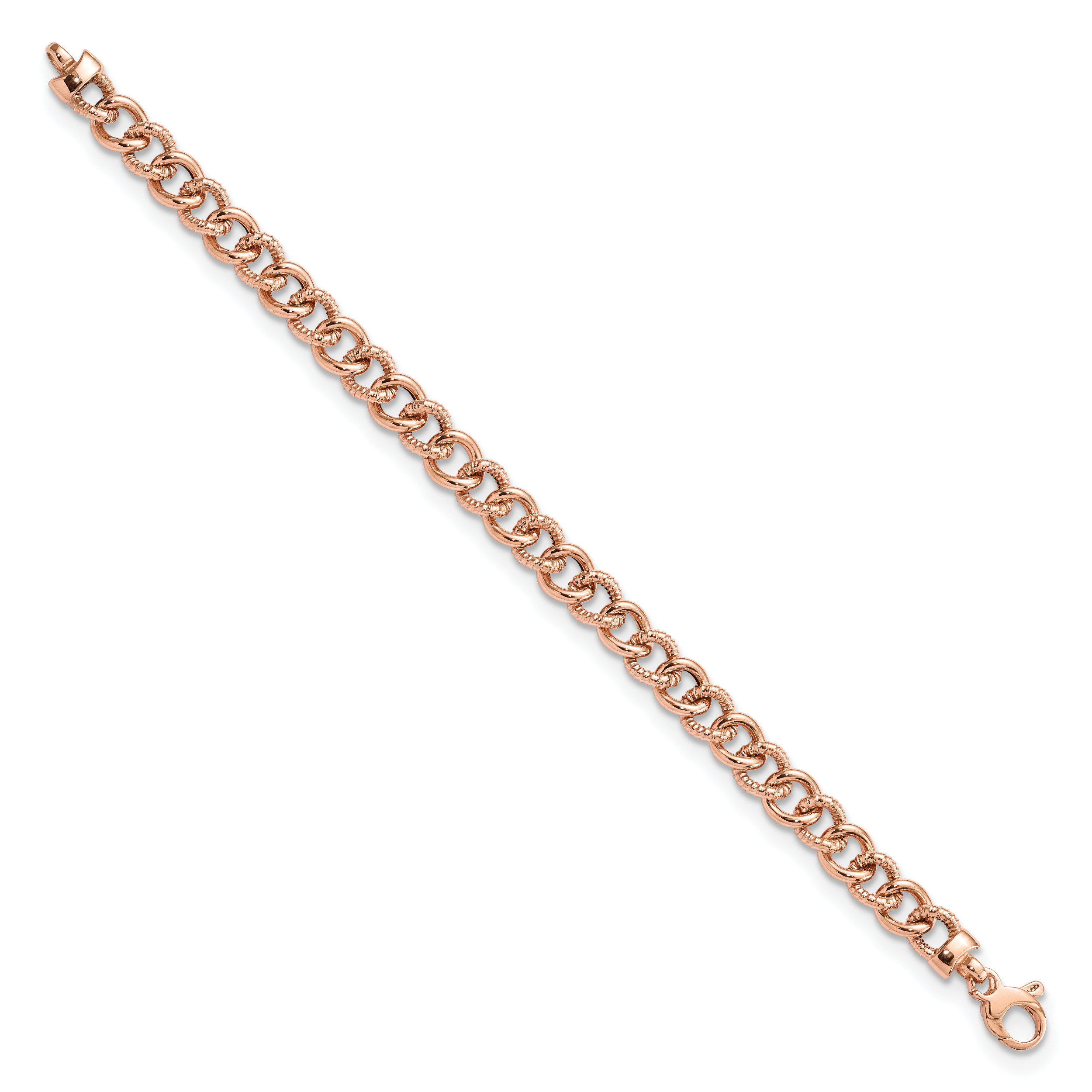 7.5 Zoll 14K Roségold Poliert und Strukturiert Fantasieglieder Armband