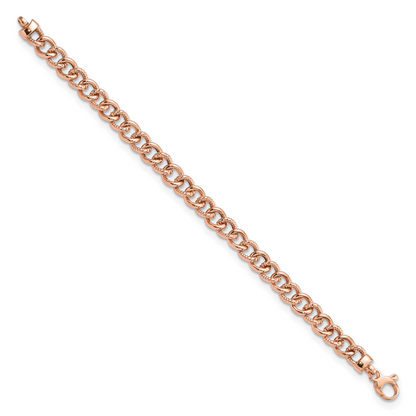 7.5 Zoll 14K Roségold Poliert und Strukturiert Fantasieglieder Armband