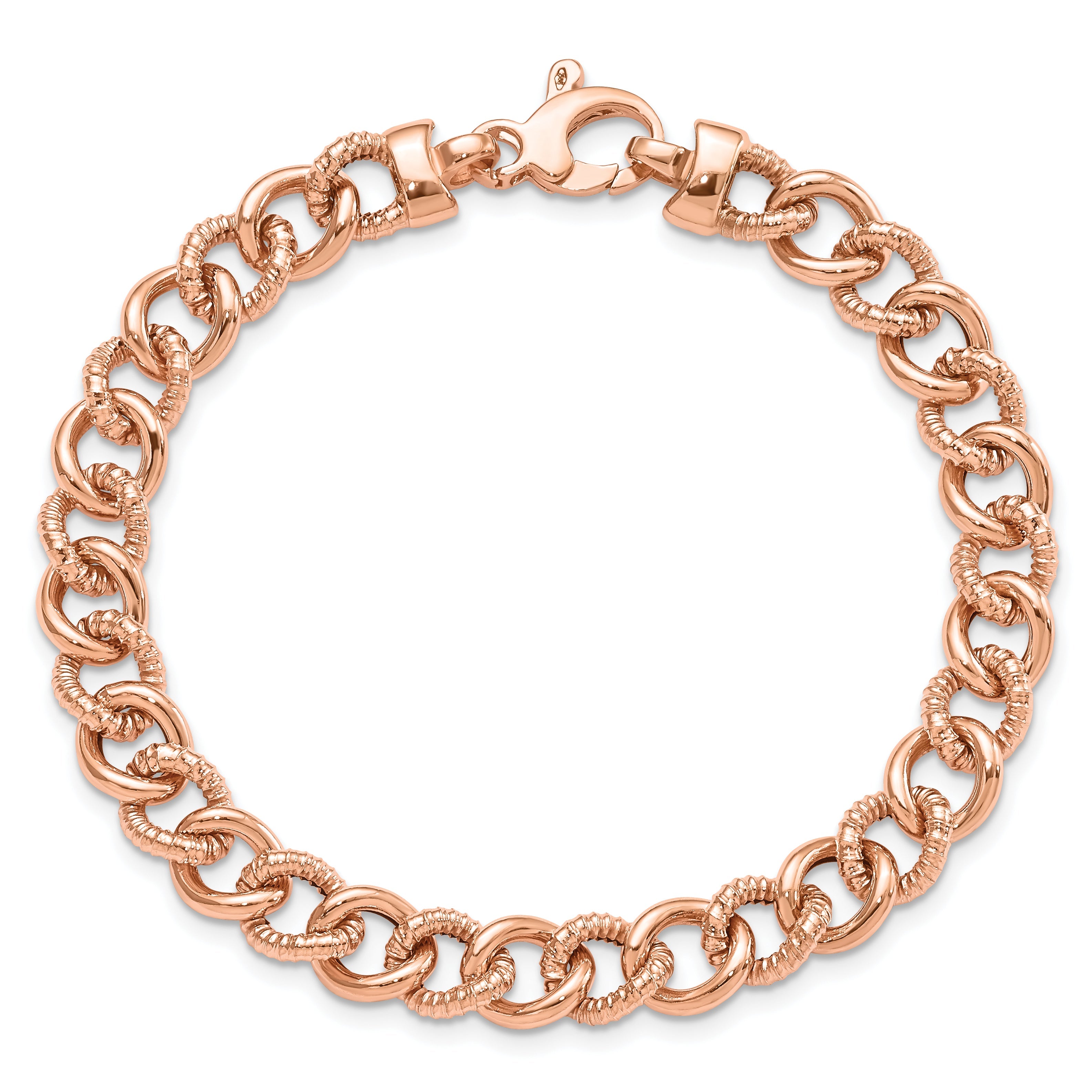 7.5 Zoll 14K Roségold Poliert und Strukturiert Fantasieglieder Armband