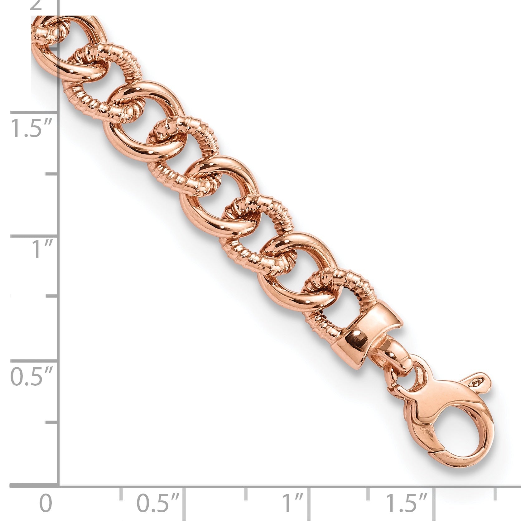 7.5 Zoll 14K Roségold Poliert und Strukturiert Fantasieglieder Armband