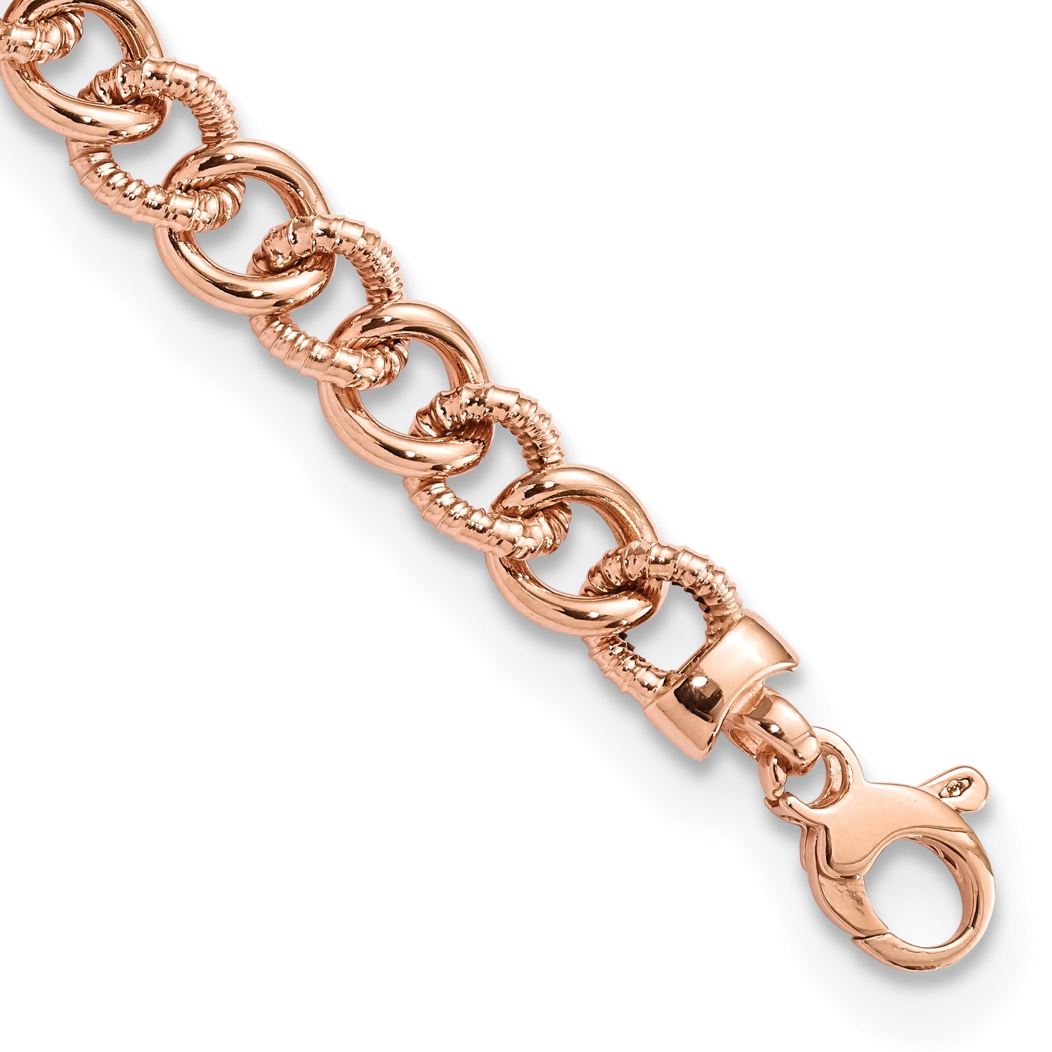 7.5 Zoll 14K Roségold Poliert und Strukturiert Fantasieglieder Armband