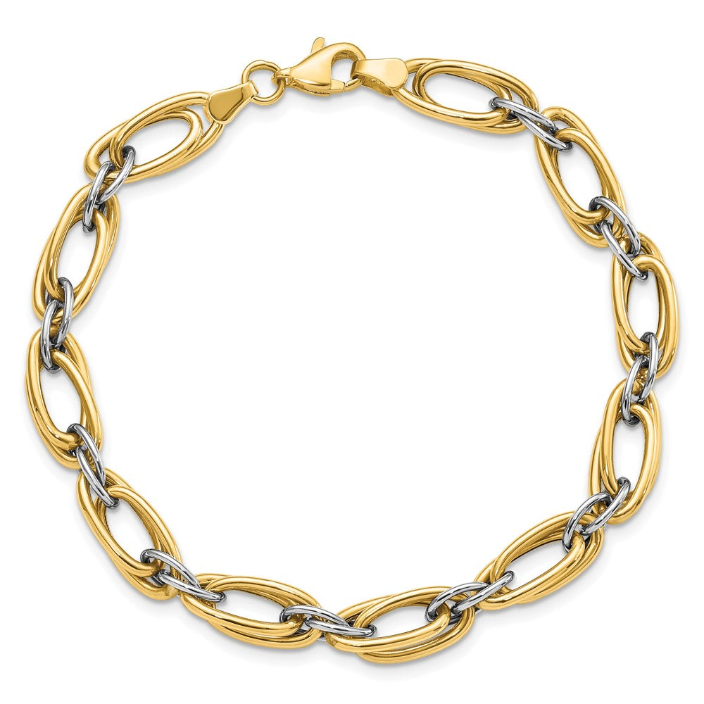 8 Zoll 14K Bicolor Poliert Fantasieglieder 8 Zoll Armband