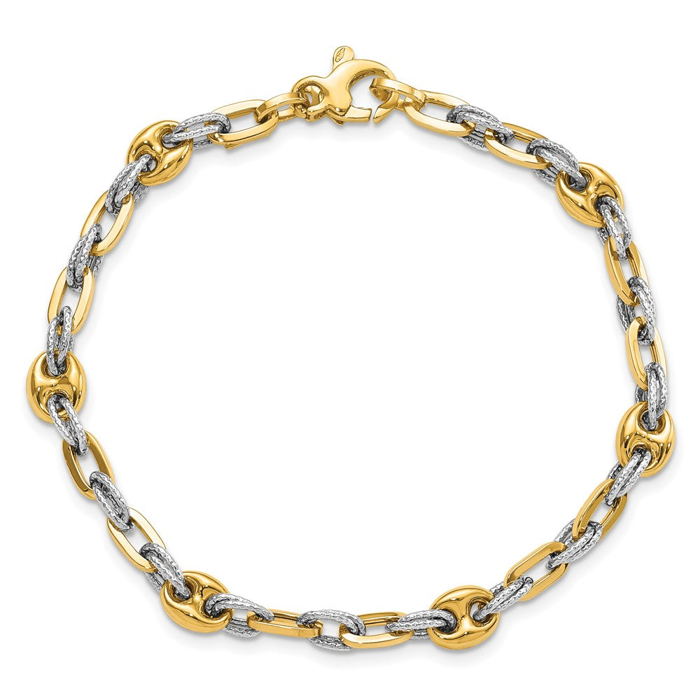 7.5 Zoll 14K Bicolor Strukturiert Doppelt Fantasieglieder Armband