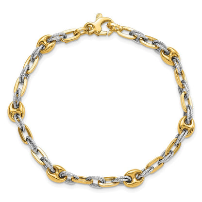 7.5 Zoll 14K Bicolor Strukturiert Doppelt Fantasieglieder Armband