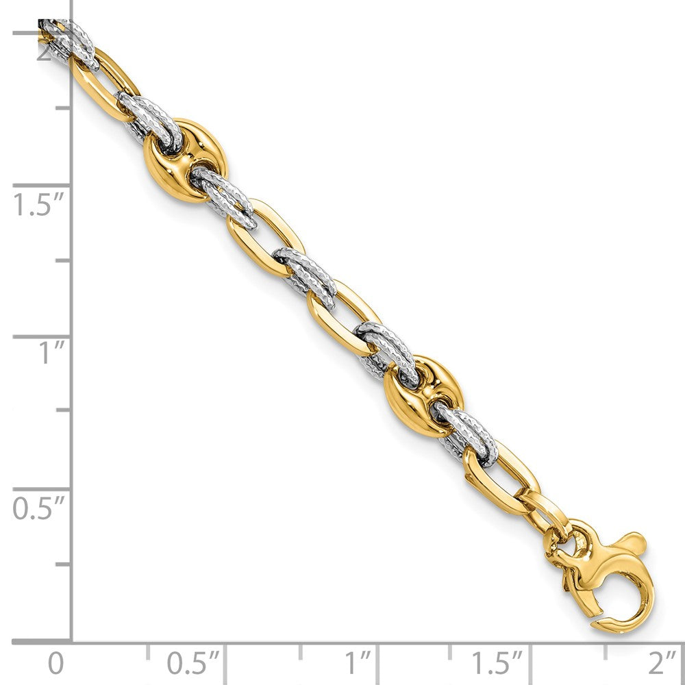 7.5 Zoll 14K Bicolor Strukturiert Doppelt Fantasieglieder Armband