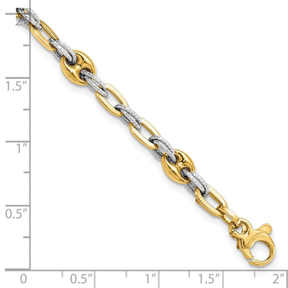 7.5 Zoll 14K Bicolor Strukturiert Doppelt Fantasieglieder Armband