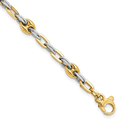 7.5 Zoll 14K Bicolor Strukturiert Doppelt Fantasieglieder Armband