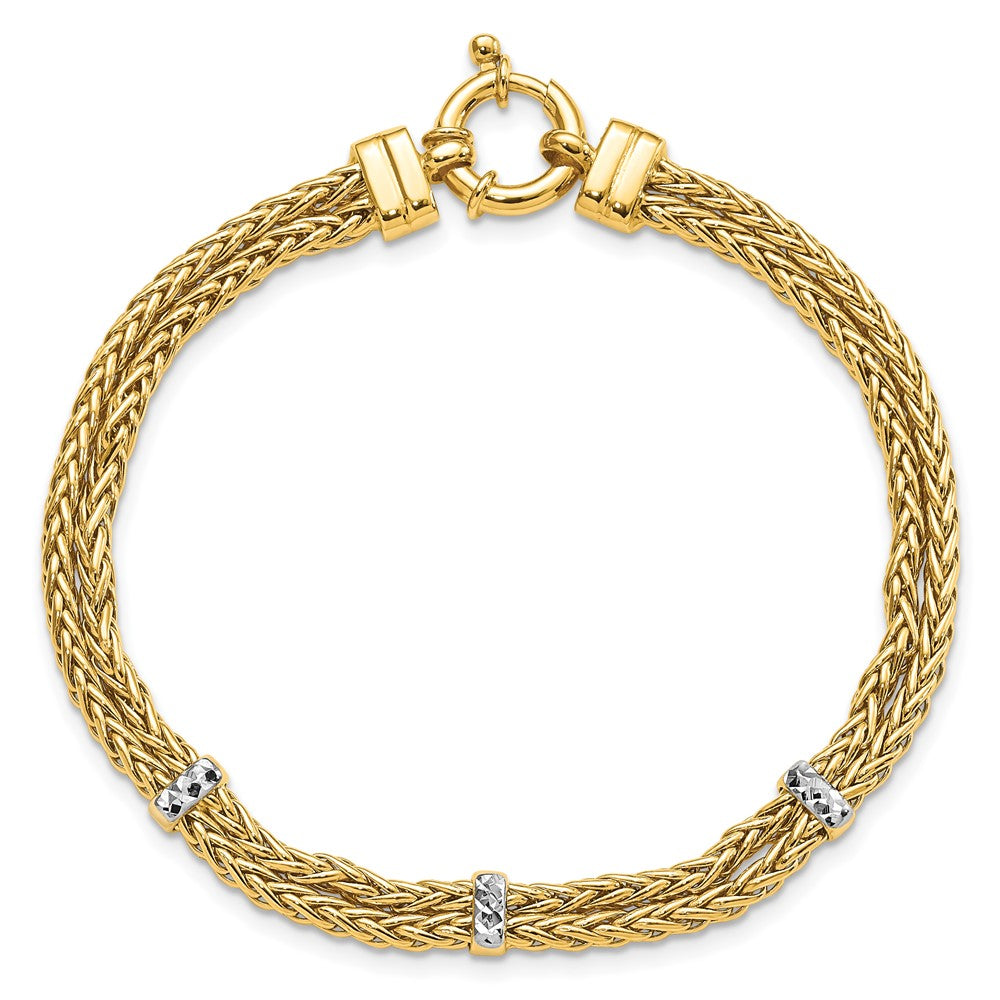 7.5 Zoll 14K mit Rhodium Poliert Doppelt Weizen Gliederarmband