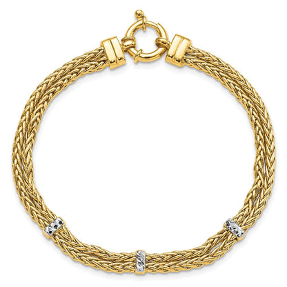 7.5 Zoll 14K mit Rhodium Poliert Doppelt Weizen Gliederarmband