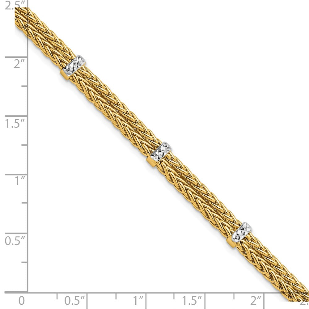 7.5 Zoll 14K mit Rhodium Poliert Doppelt Weizen Gliederarmband