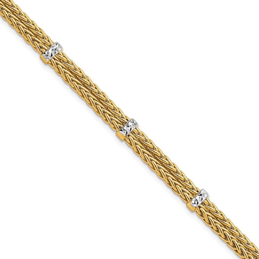 7.5 Zoll 14K mit Rhodium Poliert Doppelt Weizen Gliederarmband