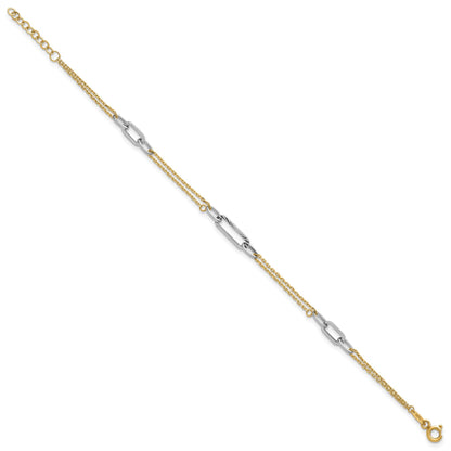 14K Bicolor Gold Bicolor Poliert und Diamantiert 3-station 6.5 Zoll Armband Plus 0.75 Zoll Verlängerung