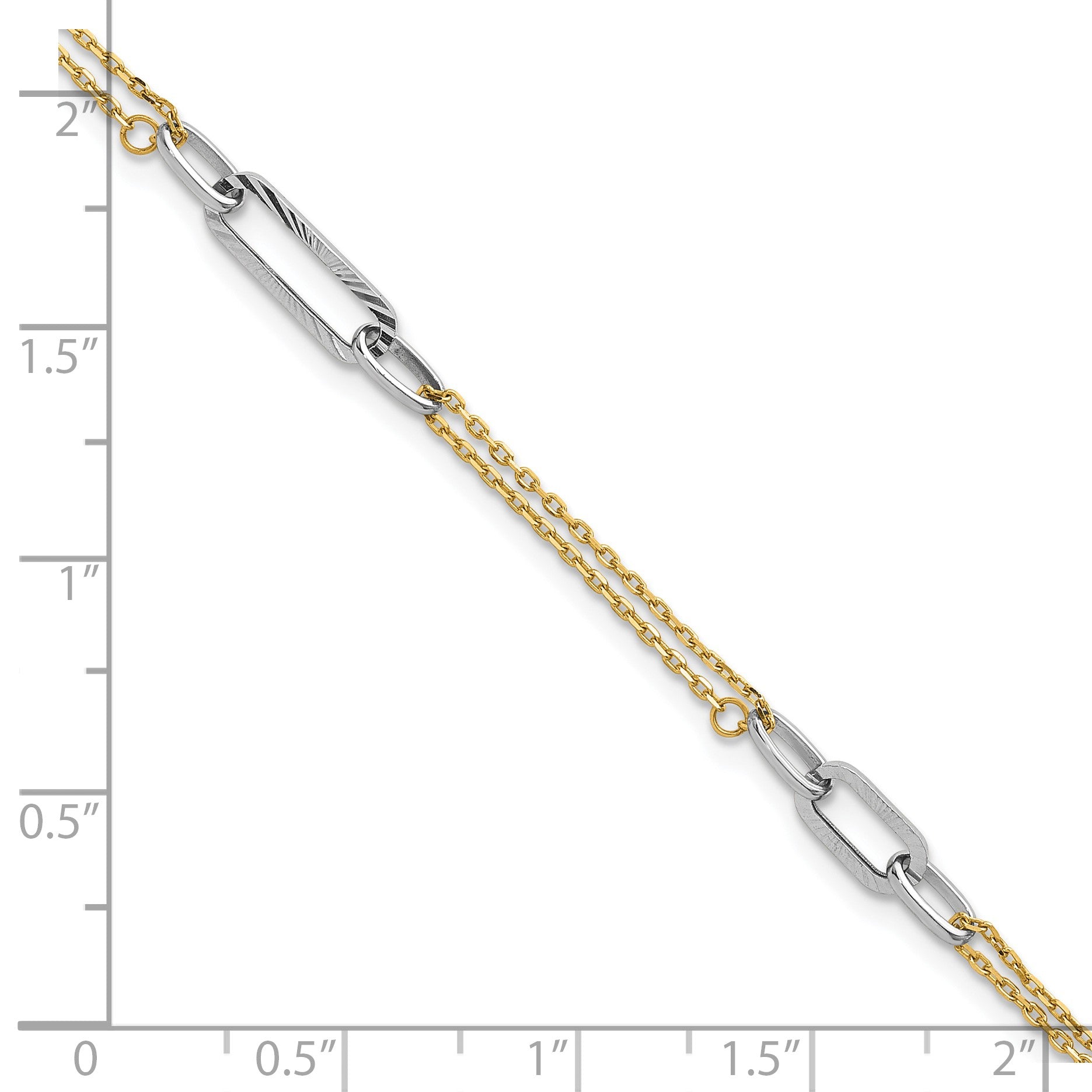14K Bicolor Gold Bicolor Poliert und Diamantiert 3-station 6.5 Zoll Armband Plus 0.75 Zoll Verlängerung