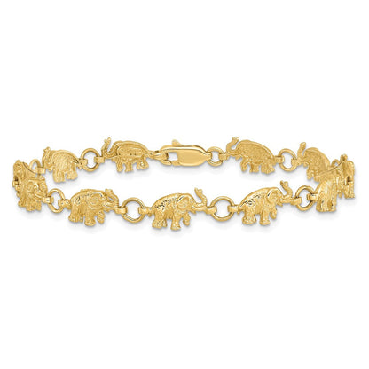 14K 8 Zoll Diamantiert Klein Elephants mit Trunks Erhaben Armband