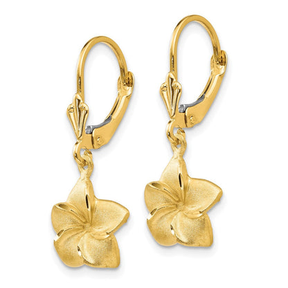 14K Gelbgold Satiniert & Diamantiert Plumeria Hängend Ohrhänger mit Brisur