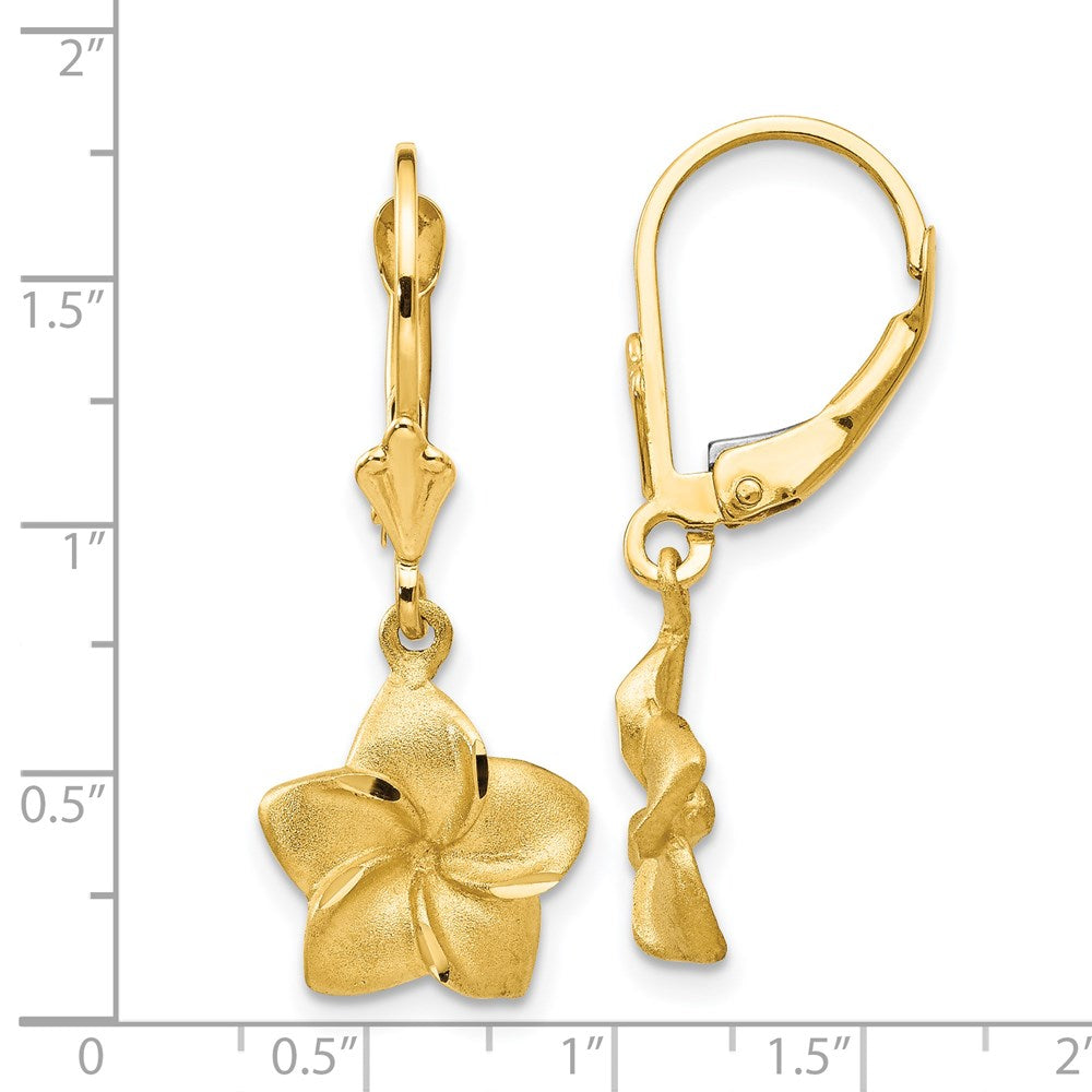 14K Gelbgold Satiniert & Diamantiert Plumeria Hängend Ohrhänger mit Brisur