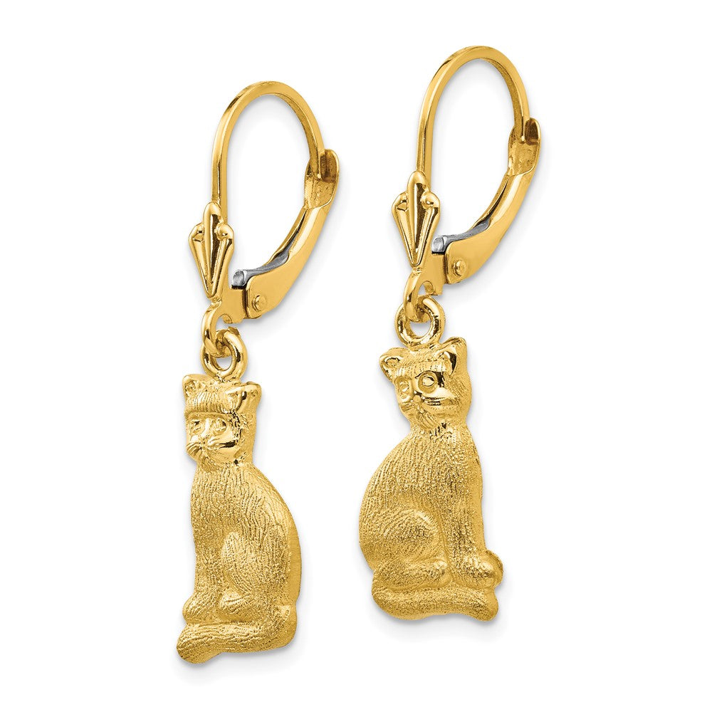 14K Gelbgold Satiniert Katze Hängend Ohrhänger mit Brisur
