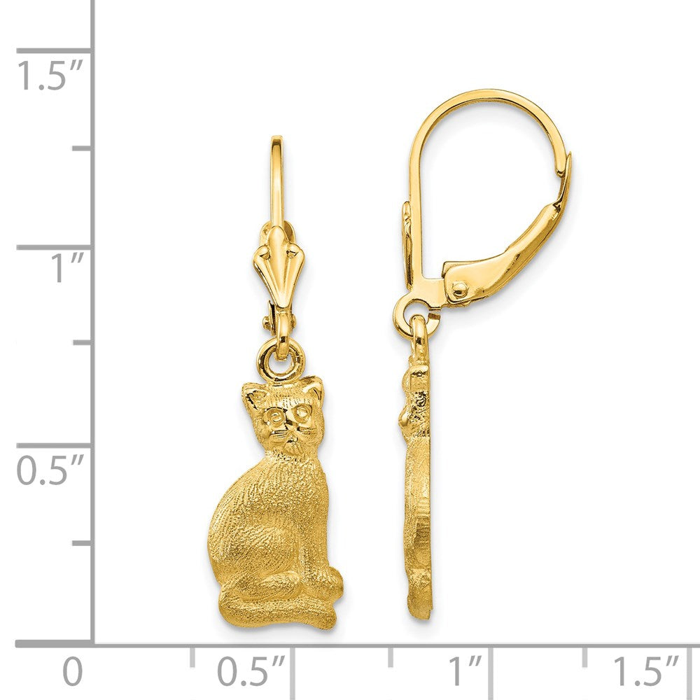 14K Gelbgold Satiniert Katze Hängend Ohrhänger mit Brisur